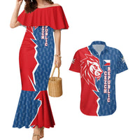 Czech Republic Couples Matching Mermaid Dress and Hawaiian Shirt with Red Blue Modern Lion Design and Geometric Flag - Wonder Print Shop