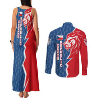Czech Republic Couples Matching Tank Maxi Dress and Long Sleeve Button Shirt with Red Blue Modern Lion Design and Geometric Flag - Wonder Print Shop