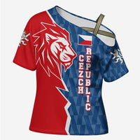 Czech Republic Cross Shoulder Shirt with Red Blue Modern Lion Design and Geometric Flag - Wonder Print Shop