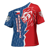 Czech Republic Cross Shoulder Shirt with Red Blue Modern Lion Design and Geometric Flag - Wonder Print Shop