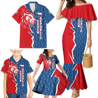 Czech Republic Family Matching Mermaid Dress and Hawaiian Shirt with Red Blue Modern Lion Design and Geometric Flag - Wonder Print Shop