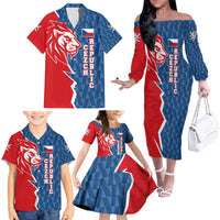 Czech Republic Family Matching Off The Shoulder Long Sleeve Dress and Hawaiian Shirt with Red Blue Modern Lion Design and Geometric Flag - Wonder Print Shop