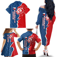 Czech Republic Family Matching Off The Shoulder Long Sleeve Dress and Hawaiian Shirt with Red Blue Modern Lion Design and Geometric Flag - Wonder Print Shop