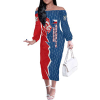 Czech Republic Family Matching Off The Shoulder Long Sleeve Dress and Hawaiian Shirt with Red Blue Modern Lion Design and Geometric Flag - Wonder Print Shop