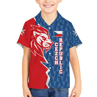 Czech Republic Family Matching Off The Shoulder Long Sleeve Dress and Hawaiian Shirt with Red Blue Modern Lion Design and Geometric Flag - Wonder Print Shop