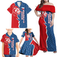 Czech Republic Family Matching Off Shoulder Maxi Dress and Hawaiian Shirt with Red Blue Modern Lion Design and Geometric Flag - Wonder Print Shop