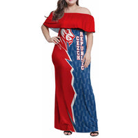Czech Republic Family Matching Off Shoulder Maxi Dress and Hawaiian Shirt with Red Blue Modern Lion Design and Geometric Flag - Wonder Print Shop