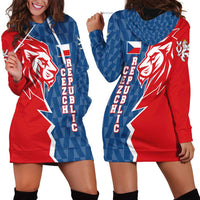 Czech Republic Hoodie Dress with Red Blue Modern Lion Design and Geometric Flag - Wonder Print Shop