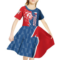 Czech Republic Kid Short Sleeve Dress with Red Blue Modern Lion Design and Geometric Flag - Wonder Print Shop
