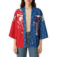 Czech Republic Kimono with Red Blue Modern Lion Design and Geometric Flag - Wonder Print Shop