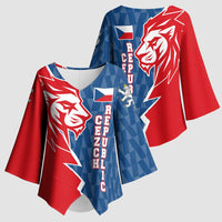 Czech Republic Kimono Sleeve Blouse with Red Blue Modern Lion Design and Geometric Flag - Wonder Print Shop