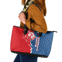 Czech Republic Leather Tote Bag with Red Blue Modern Lion Design and Geometric Flag - Wonder Print Shop