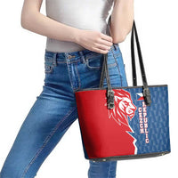 Czech Republic Leather Tote Bag with Red Blue Modern Lion Design and Geometric Flag - Wonder Print Shop
