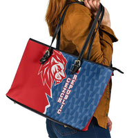 Czech Republic Leather Tote Bag with Red Blue Modern Lion Design and Geometric Flag - Wonder Print Shop