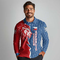 Czech Republic Long Sleeve Polo Shirt with Red Blue Modern Lion Design and Geometric Flag - Wonder Print Shop