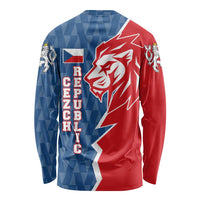 Czech Republic Long Sleeve Shirt with Red Blue Modern Lion Design and Geometric Flag - Wonder Print Shop