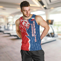 Czech Republic Men Tank Top with Red Blue Modern Lion Design and Geometric Flag - Wonder Print Shop