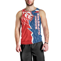 Czech Republic Men Tank Top with Red Blue Modern Lion Design and Geometric Flag - Wonder Print Shop