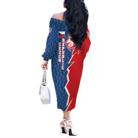 Czech Republic Off The Shoulder Long Sleeve Dress with Red Blue Modern Lion Design and Geometric Flag - Wonder Print Shop