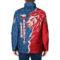 Czech Republic Padded Jacket with Red Blue Modern Lion Design and Geometric Flag - Wonder Print Shop