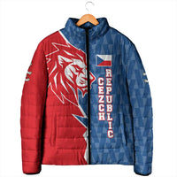 Czech Republic Padded Jacket with Red Blue Modern Lion Design and Geometric Flag - Wonder Print Shop