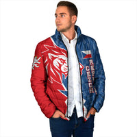 Czech Republic Padded Jacket with Red Blue Modern Lion Design and Geometric Flag - Wonder Print Shop
