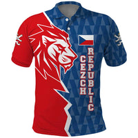 Czech Republic Polo Shirt with Red Blue Modern Lion Design and Geometric Flag - Wonder Print Shop