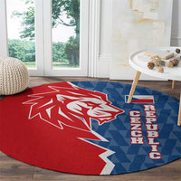 Czech Republic Round Carpet with Red Blue Modern Lion Design and Geometric Flag - Wonder Print Shop