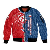 Czech Republic Sleeve Zip Bomber Jacket with Red Blue Modern Lion Design and Geometric Flag - Wonder Print Shop
