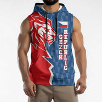 Czech Republic Sleeveless Hoodie with Red Blue Modern Lion Design and Geometric Flag - Wonder Print Shop