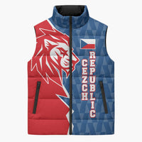 Czech Republic Sleeveless Puffer Jacket with Red Blue Modern Lion Design and Geometric Flag - Wonder Print Shop