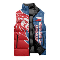 Czech Republic Sleeveless Puffer Jacket with Red Blue Modern Lion Design and Geometric Flag - Wonder Print Shop
