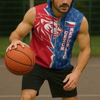 Czech Republic Sleeveless Zip Hoodie with Red Blue Modern Lion Design and Geometric Flag - Wonder Print Shop