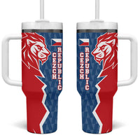 Czech Republic Tumbler With Handle with Red Blue Modern Lion Design and Geometric Flag - Wonder Print Shop