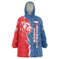 Czech Republic Wearable Blanket Hoodie with Red Blue Modern Lion Design and Geometric Flag - Wonder Print Shop