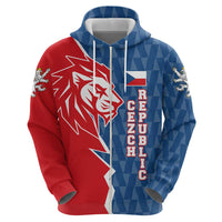 Czech Republic Zip Hoodie with Red Blue Modern Lion Design and Geometric Flag - Wonder Print Shop