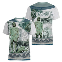Odysseus King Of Ithaca Women V-Neck T-Shirt Ancient Greek Statue Mosaic Classic Mythology Art