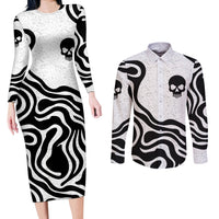 Skull Couples Matching Long Sleeve Bodycon Dress and Long Sleeve Button Shirts Born To Die - Wonder Print Shop