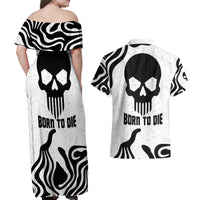 Skull Couples Matching Off Shoulder Maxi Dress and Hawaiian Shirt Born To Die - Wonder Print Shop