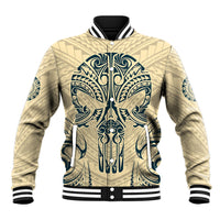 Polynesian Baseball Jacket Warrior Skull with Tribal Patterns Tattoo Design - Wonder Print Shop