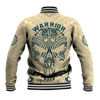 Polynesian Baseball Jacket Warrior Skull with Tribal Patterns Tattoo Design - Wonder Print Shop