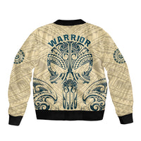 Polynesian Bomber Jacket Warrior Skull with Tribal Patterns Tattoo Design - Wonder Print Shop