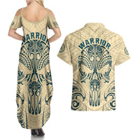 Polynesian Couples Matching Summer Maxi Dress and Hawaiian Shirt Warrior Skull with Tribal Patterns Tattoo Design - Wonder Print Shop