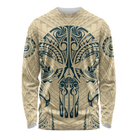 Polynesian Long Sleeve Shirt Warrior Skull with Tribal Patterns Tattoo Design - Wonder Print Shop