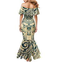 Polynesian Mermaid Dress Warrior Skull with Tribal Patterns Tattoo Design - Wonder Print Shop