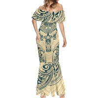 Polynesian Mermaid Dress Warrior Skull with Tribal Patterns Tattoo Design - Wonder Print Shop