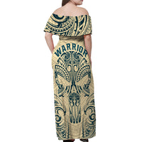 Polynesian Off Shoulder Maxi Dress Warrior Skull with Tribal Patterns Tattoo Design - Wonder Print Shop