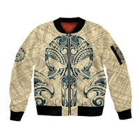 Polynesian Sleeve Zip Bomber Jacket Warrior Skull with Tribal Patterns Tattoo Design - Wonder Print Shop