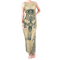 Polynesian Tank Maxi Dress Warrior Skull with Tribal Patterns Tattoo Design - Wonder Print Shop