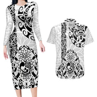 Hawaii Couples Matching Long Sleeve Bodycon Dress and Hawaiian Shirt with Polynesian Turtle - Wonder Print Shop